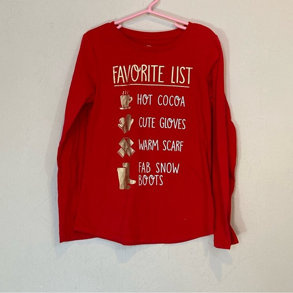 Wonder Nation Red Gold Christmas Favorite List Long Sleeve Shirt Medium 7 8 - Picture 1 of 5